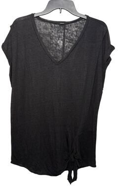 Monrow Black 100% Linen V-Neck Tunic T-Shirt Size M Front Tie Minimalist